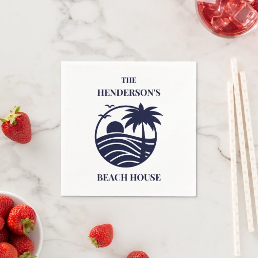 Serviette En Papier Navy Coastal Palm Tree Beach House (En situation)