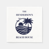 Serviette En Papier Navy Coastal Palm Tree Beach House (Devant)
