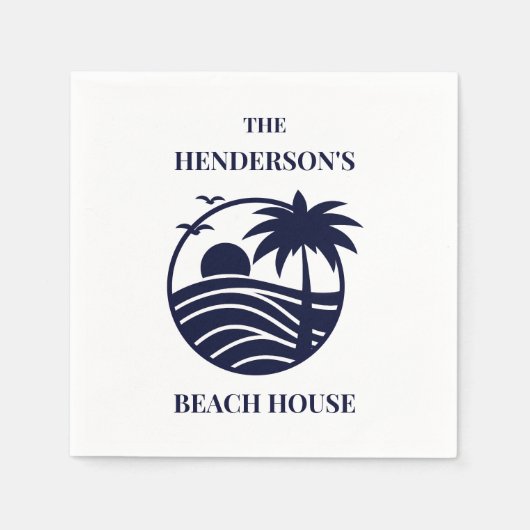 Serviette En Papier Navy Coastal Palm Tree Beach House (Devant)