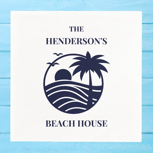 Serviette En Papier Navy Coastal Palm Tree Beach House