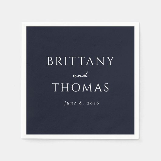 Serviette En Papier Navy Élégant Typographique (Devant)