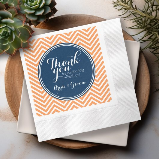 Serviette En Papier Navy et Orange - Mariage Merci Mariée Marié