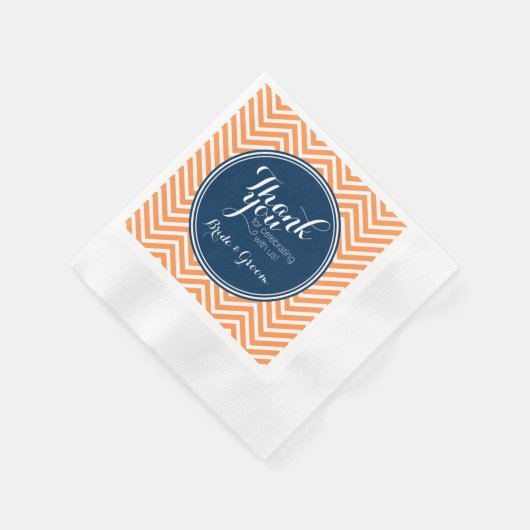 Serviette En Papier Navy et Orange - Mariage Merci Mariés (Coin)