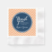 Serviette En Papier Navy et Orange - Mariage Remerciements Mariés (Devant)