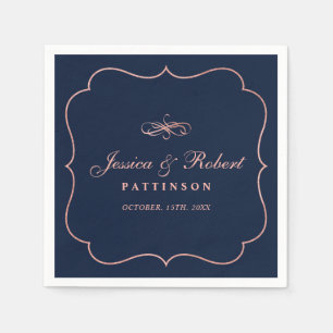Serviette En Papier Navy & Or rose   Élégant mouchoir de mariage class