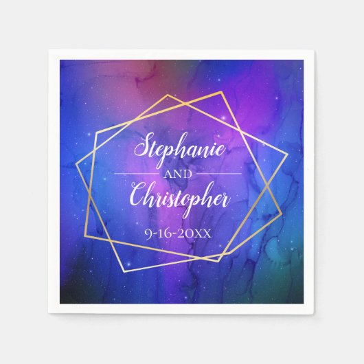 Serviette En Papier Nebula violette Art Celestial Mariage d'or géométr (Devant)