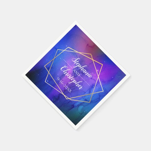 Serviette En Papier Nebula violette Art Celestial Mariage d'or géométr (Coin)