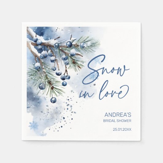 Serviette En Papier Neige amoureuse douche nuptiale d'hiver monogramme (Devant)