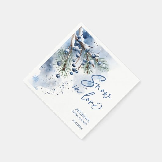 Serviette En Papier Neige amoureuse douche nuptiale d'hiver monogramme (Coin)