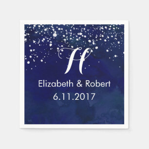 Serviette En Papier Neige blanche sur la Marine Bleu Mariage d'hiver