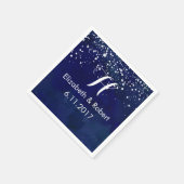 Serviette En Papier Neige blanche sur la Marine Bleu Mariage d'hiver (Coin)
