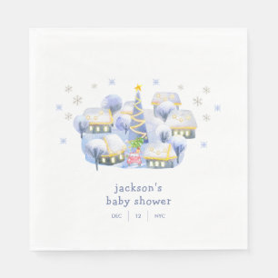 Serviette En Papier Neige d'hiver bleue Il faut un village Baby Shower