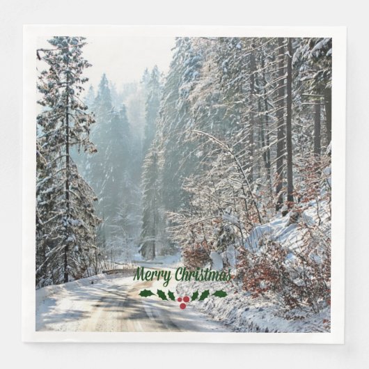 Serviette En Papier Neige d'hiver, Joyeux Noël (Devant)