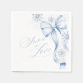 Serviette En Papier Neige en amour Bleu Bow Fête des mariées d'hiver s (Devant)