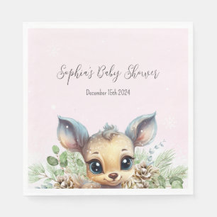 Serviette En Papier Neige froide à l'extérieur Baby shower rose Cerf