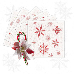 Serviette En Papier Neige rouge sur toile blanche Design Carte de Noël