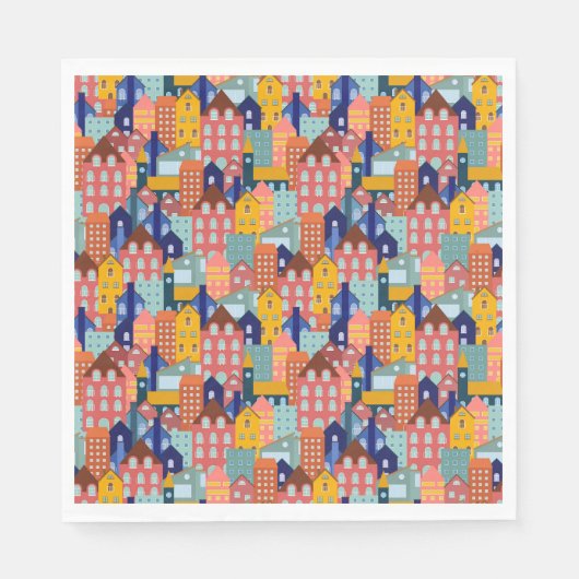 Serviette En Papier Neighborhood Block City Houses Pattern (Devant)