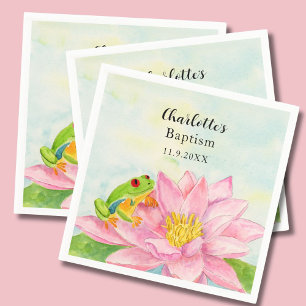 Serviette En Papier Nénuphar rose et grenouille arboricole pour baptêm