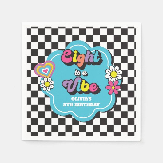 Serviette En Papier Neon 90s Retro Eight est une Vibe 8e anniversaire (Devant)