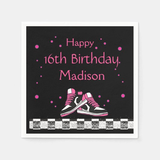 Serviette En Papier Neon Basket Anniversaire, Parties scintillant (Devant)