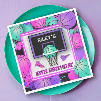 Serviette En Papier Neon Basketball Baskets & Paint Splatard Anniversa