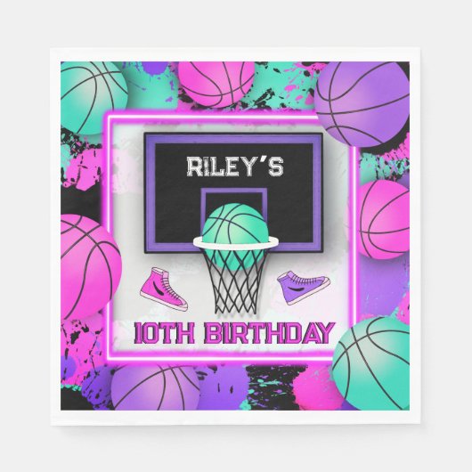 Serviette En Papier Neon Basketball Baskets & Paint Splatard Anniversa (Devant)