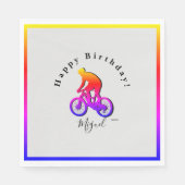 Serviette En Papier Neon Bicycle Rider Joyeux Anniversaire Napkin (Devant)