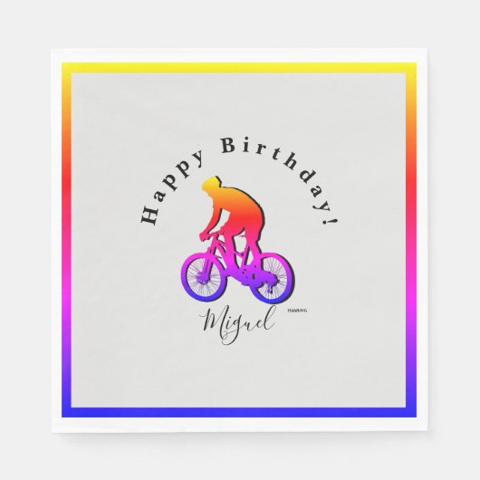 Serviette En Papier Neon Bicycle Rider Joyeux Anniversaire Napkin (Devant)