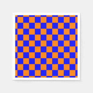 Serviette En Papier Neon Blue Orange À damiers Checkerboard Vintage