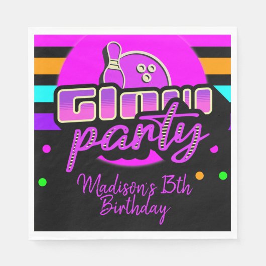 Serviette En Papier Neon Bowling Party Bash fête d'anniversaire (Devant)