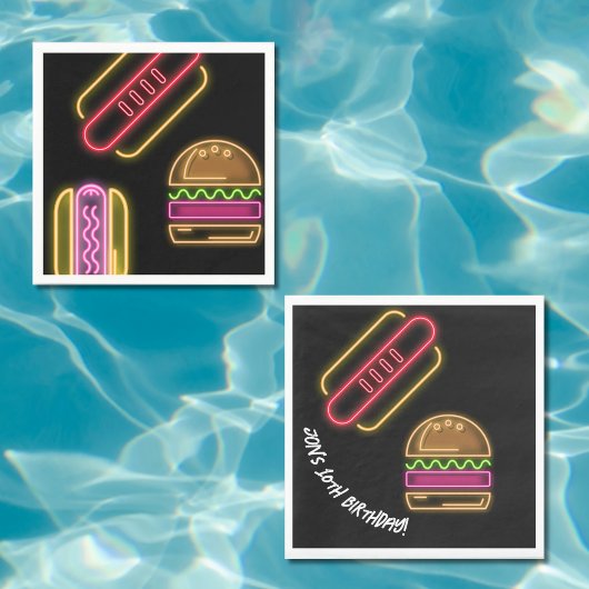 Serviette En Papier Neon Fast Food Monogramme Nom Vibrant