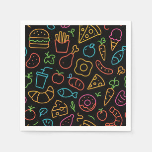 Serviette En Papier Neon Food Outline Motif sans couture