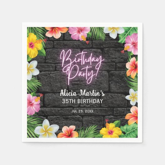 Serviette En Papier Neon Forêt Tropicale Été Hawaii fête d'anniversair (Devant)