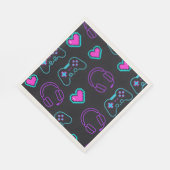 Serviette En Papier Neon Gamer Controller and Hearts Pattern (Coin)