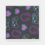 Serviette En Papier Neon Gamer Controller and Hearts Pattern (Devant)