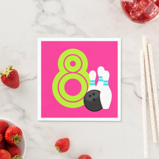 Serviette En Papier Neon Girl Bowling Birthday Papier serviettes (En situation)