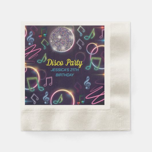 Serviette En Papier Neon Glow Disco Dance Anniversaire (Devant)