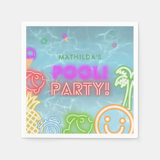 Serviette En Papier Neon Glow Pool Party Any Age Birthday  (Devant)
