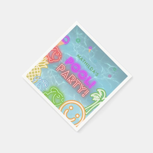 Serviette En Papier Neon Glow Pool Party Any Age Birthday  (Coin)