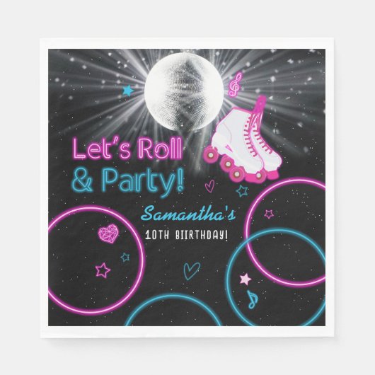 Serviette En Papier Neon Glow Roller Skating Roll Anniversaire Fête (Devant)
