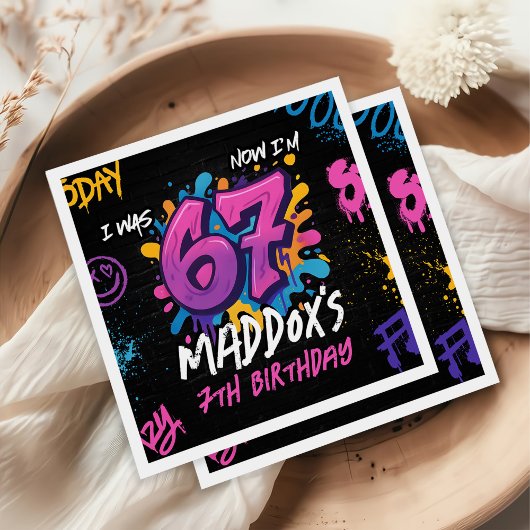 Serviette En Papier Neon Graffiti 6 7 Meme Trend Six Seven Birthday