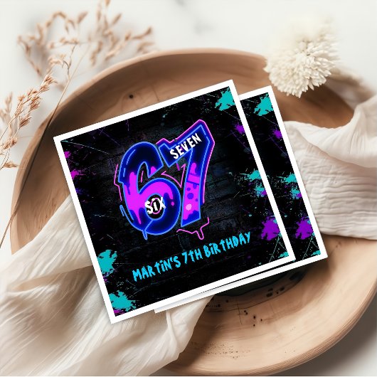 Serviette En Papier Neon Graffiti Six Seven Birthday Napkins