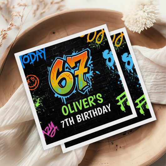 Serviette En Papier Neon Graffiti Six Seven Kids 7th Birthday Party