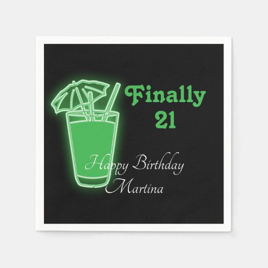 Serviette En Papier Neon Green 21e anniversaire (Devant)