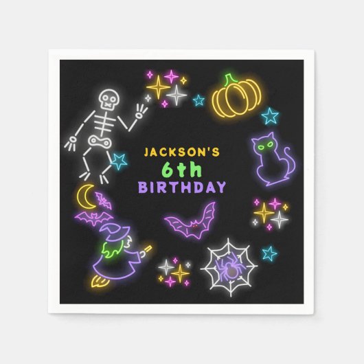 Serviette En Papier Neon Halloween Boys 6e Anniversaire Costume Party (Devant)
