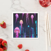 Serviette En Papier Neon Jellyfish Over Cyber City (En situation)