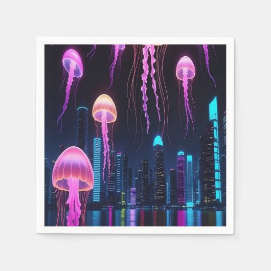 Serviette En Papier Neon Jellyfish Over Cyber City (Devant)