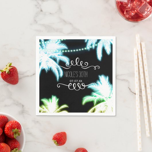 Serviette En Papier Neon Jouant Palm Trees Plage Fête été (En situation)