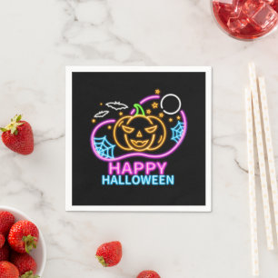 Serviette En Papier Neon Llow Look Halloween Citrouille chauves-souris