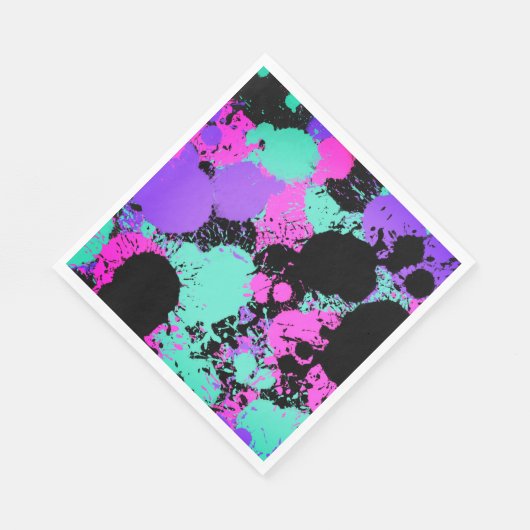Serviette En Papier Neon Magenta Purple Turquoise Paint Splatter Anniv (Coin)
